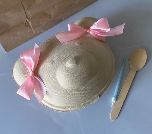 Коробка для бенто-торта Мишка, крафт, дно 100*90 мм