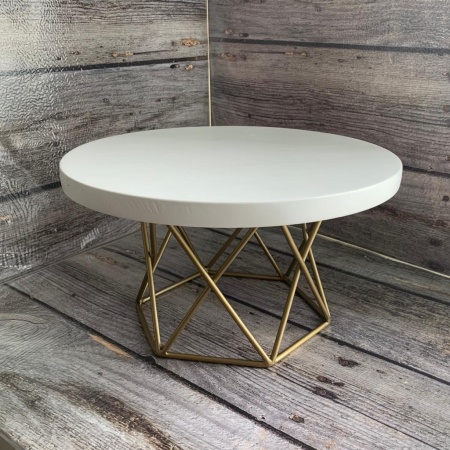 Тортовница деревянная на металлической ножке, d-28 см, h-15,5 см, белый/золото