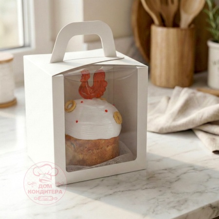 Коробка для кулича с окном белая, 15*15*18 см (верхняя загрузка)
