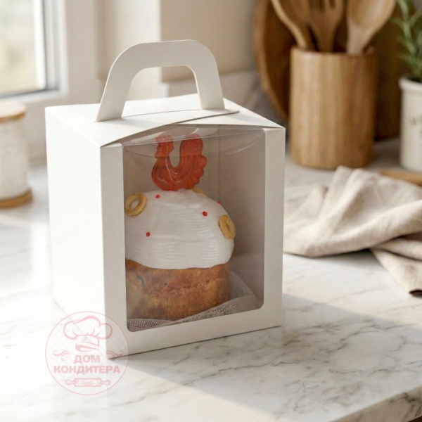 Коробка для кулича с окном белая, 15*15*20 см (верхняя загрузка)