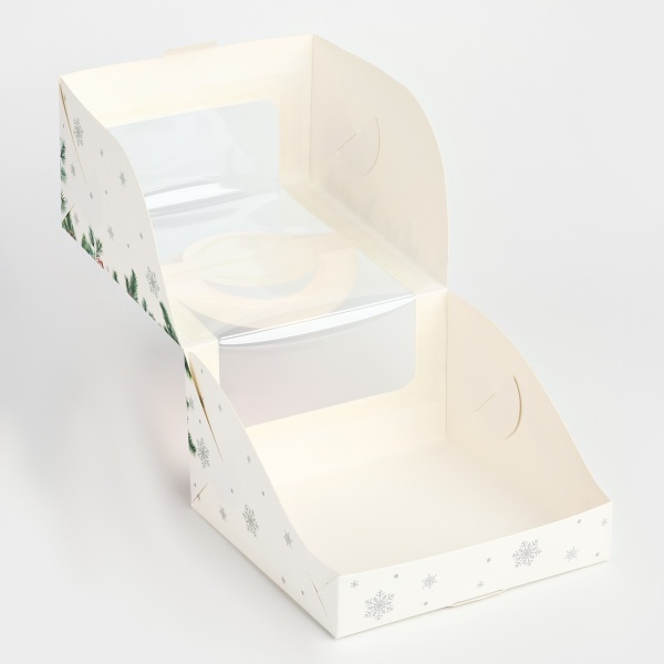 Коробка под бенто-торт с окном "Новогодняя ботаника", 14 х 14 х 8 см