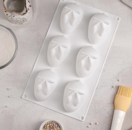 Форма для выпечки и муссовых десертов Доляна «Кролик», 29×17,2 см, 6 ячеек, цвет белый