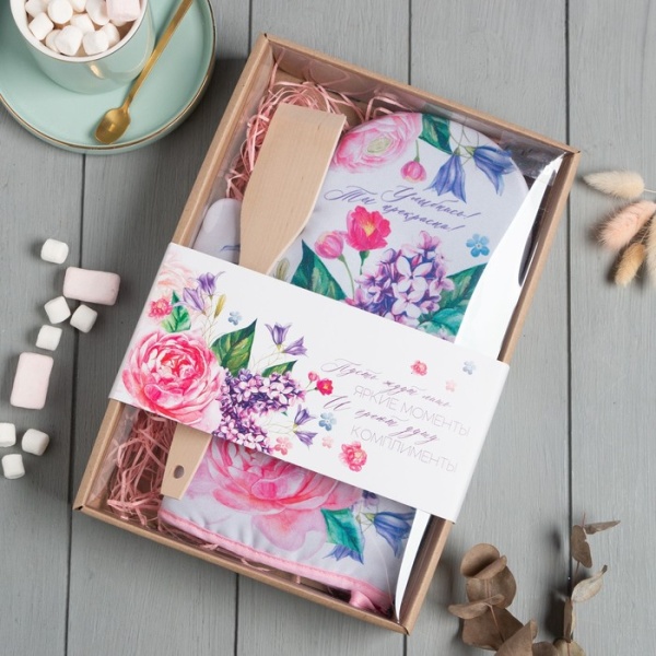 Набор подарочный «Улыбнись», варежка-прихватка 20х28 см, лопатка деревянная