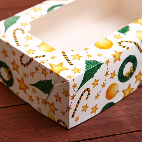 Коробка для зефира "Звезды и трости" с окном, 25*15*7 см