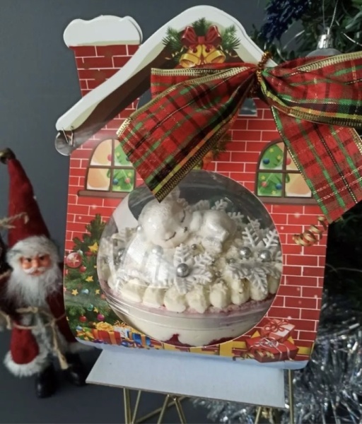 Сфера для бенто-трайфла 390 мл + переноска новогодняя "Домик"