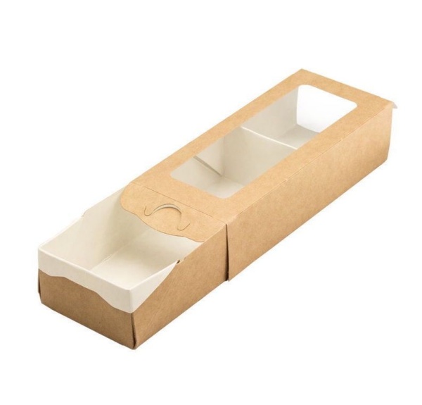Коробка-пенал для макаронс с окном ECO MB 6, 180*55*55 мм, крафт