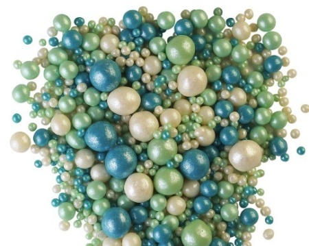 Взорванные зёрна риса №122 "Жемчуг тем. бирюза, изумруд, серебро 3-10 мм", 50 гр