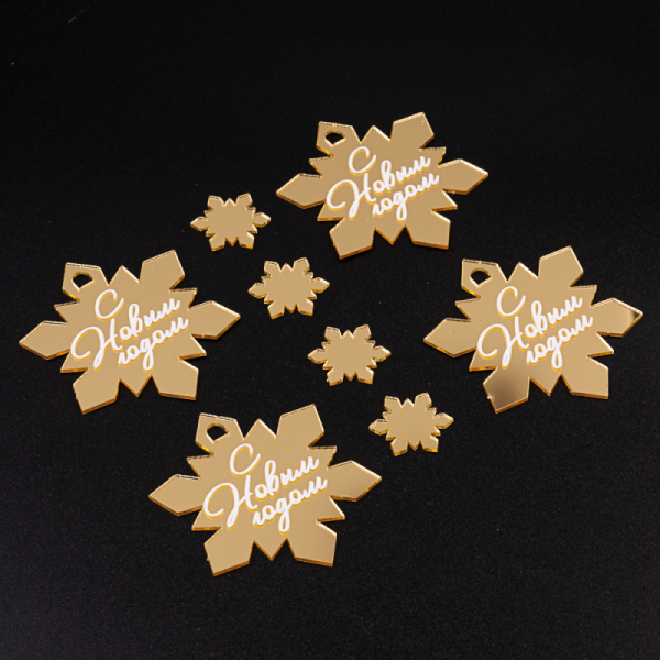 Акриловый топпер  "Медальон  С Новым годом» снежинка, 5 см, золото, 1 шт