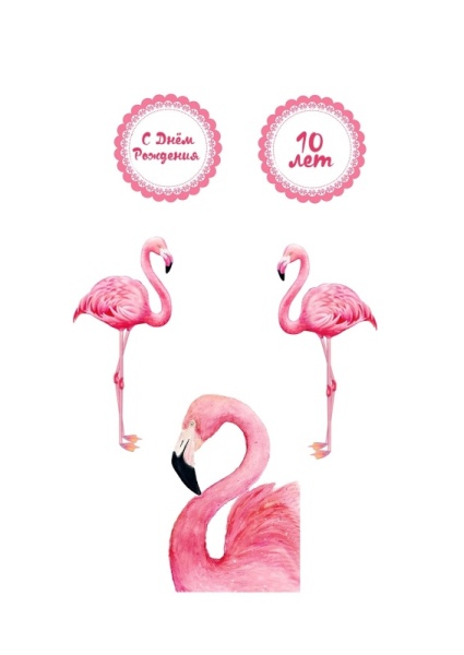 Фламинго 10 лет №1, картинка на сахарной бумаге