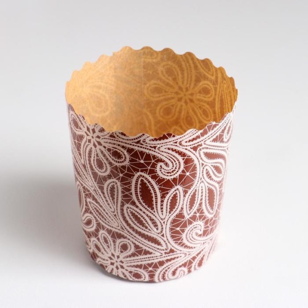 Форма бумажная для кулича на 60 гр Русское кружево, d60xh45 мм