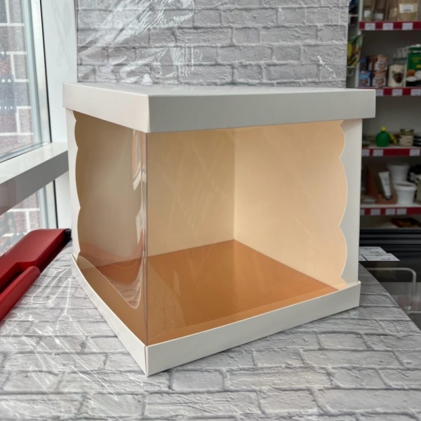 Коробка для торта прозрачная 260*260*240 мм, белая