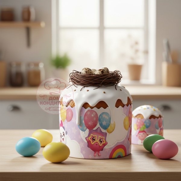 Форма бумажная для кулича на 60 гр рис."Малышарики" d60xh45мм