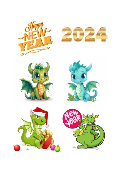 Новый год Дракончики №1, картинка на сахарной бумаге