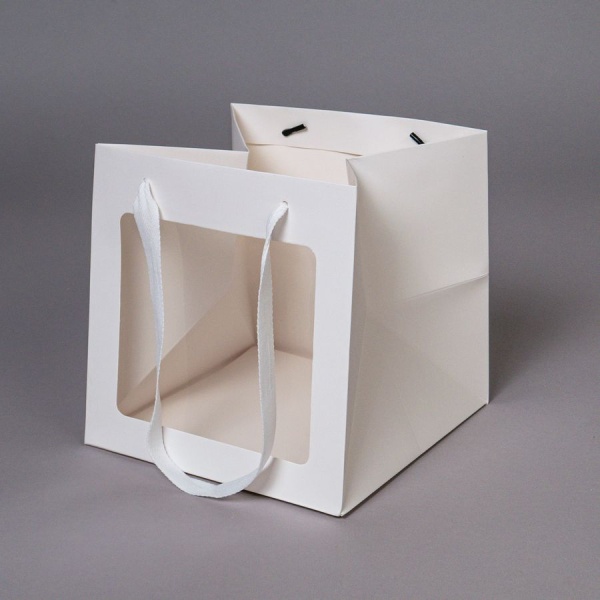 Пакет для торта с окном и квадратным дном 20х20х20 см, белый