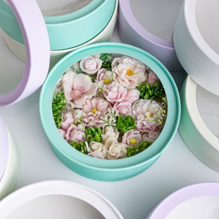 Коробка круглая с окном 16*7 см, тиффани